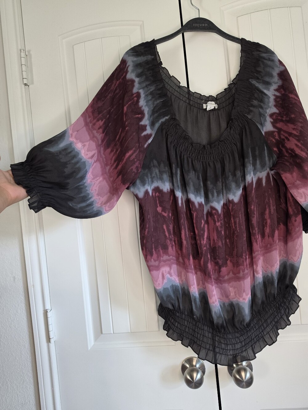 Dressbarn Women's Plus Size XL Tunic Top Blouse Tie Dye Gray Mauve Chiffon